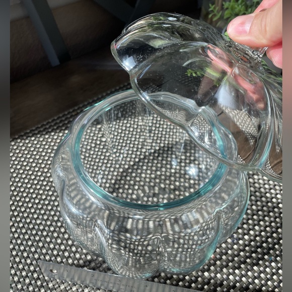 Glass Pumpkin Jar, Removable Lid, Approximately 7inch Height, 6inch Width - Picture 4 of 7